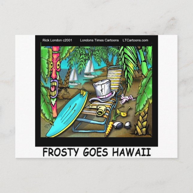 Frosty Goes Hawaii Funny Christmas Feiertagspostkarte (Vorderseite)