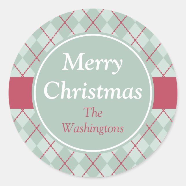 Frosty Green Raute Weihnachtskleber Runder Aufkleber (Vorderseite)