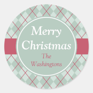 Frosty Green Raute Weihnachtskleber Runder Aufkleber