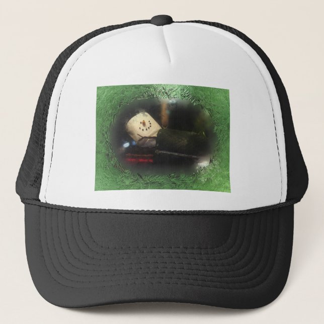 Frosty Green S'mores Snowman Truckerkappe (Vorderseite)