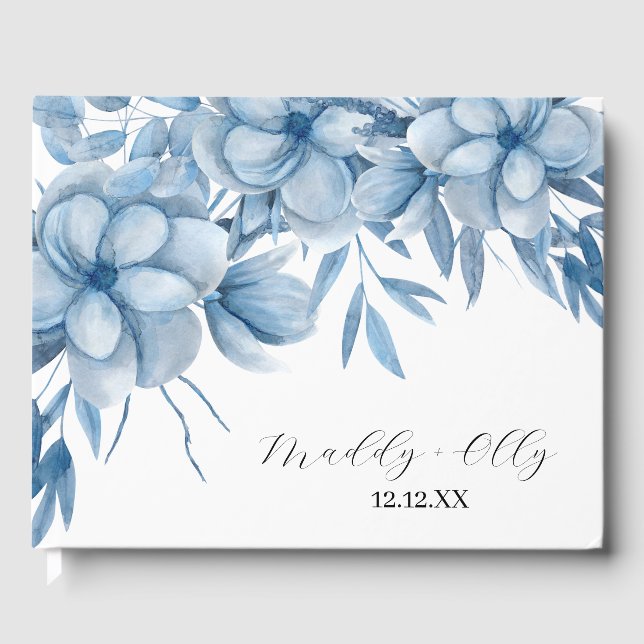 Frosty Grey Blue Floral Wedding Gästebuch (Vorderseite)