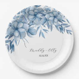 Frosty Grey Blue Floral Wedding Pappteller