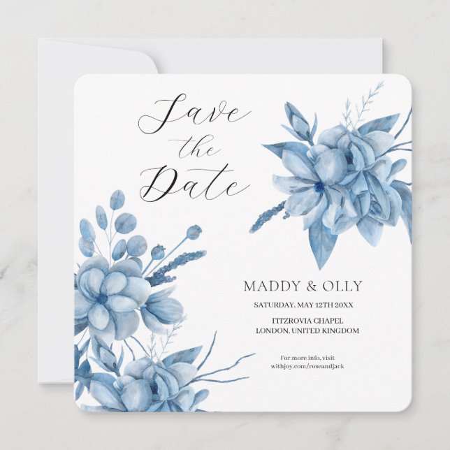 Frosty Grey Blue Floral Wedding Save The Date (Vorderseite)