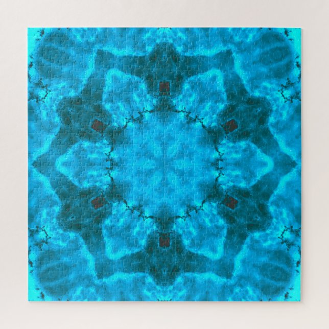 Frosty Ice Blue Snowflake Kaleidoscope Muster Puzzle (Vertikal)