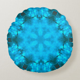 Frosty Ice Blue Snowflake Kaleidoscope Muster Rundes Kissen
