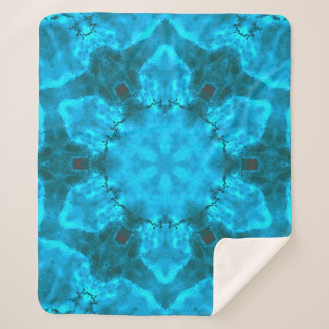 Frosty Ice Blue Snowflake Kaleidoscope Muster Sherpadecke (Vorderseite)