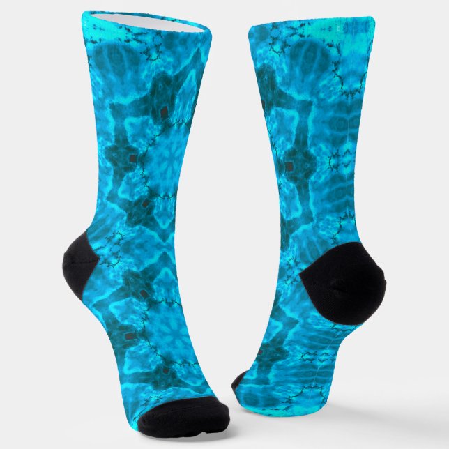Frosty Ice Blue Snowflake Kaleidoscope Muster Socken (Gewinkelt)