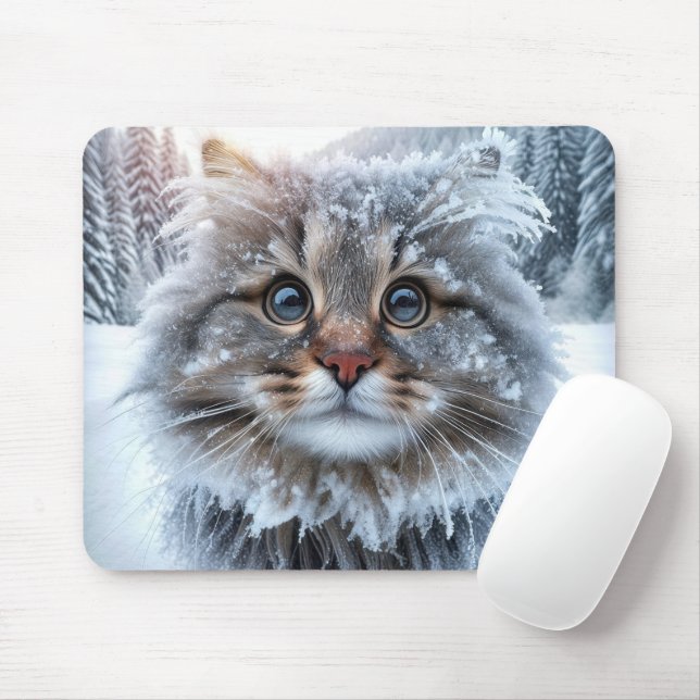 Frosty Maine Coon Cat Mousepad (Mit Mouse)