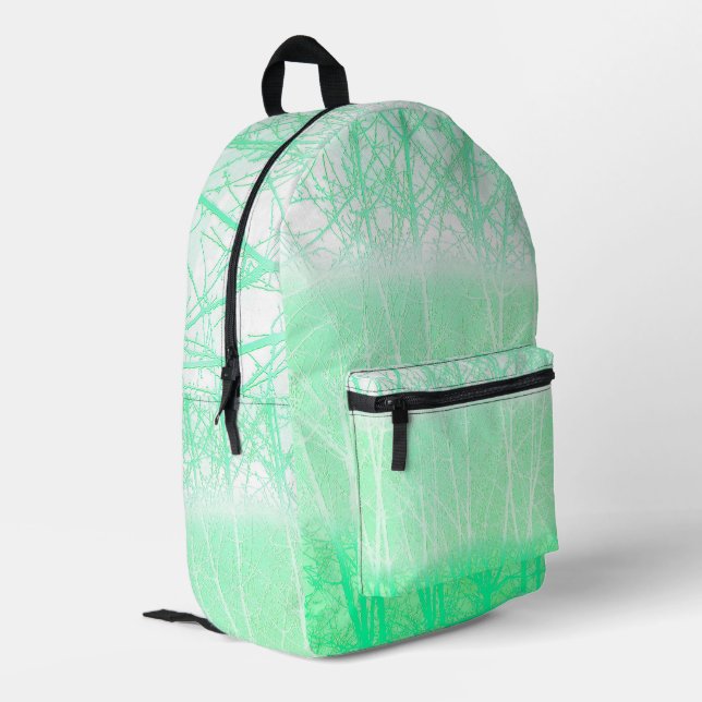 Frosty Misty Branches Mint Green Bedruckter Rucksack (Rückseitige Ecke links)