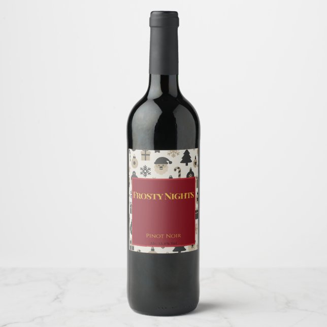 Frosty Nights • Minimalist Christmas Wine Label Weinetikett (Vorderseite)