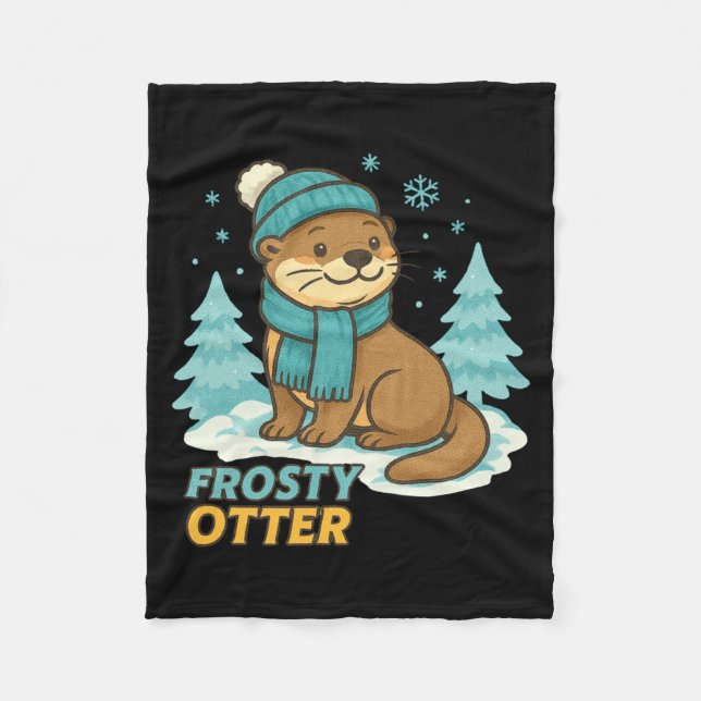Frosty Otter Winter Charm Art Long Sleeve  Fleecedecke (Vorderseite)