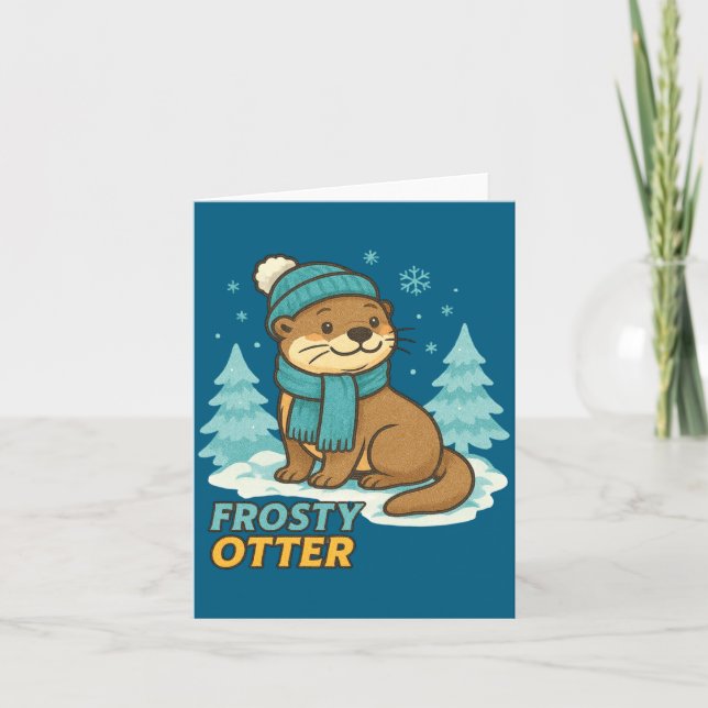 Frosty Otter Winter Charm Art Long Sleeve  Karte (Vorderseite)