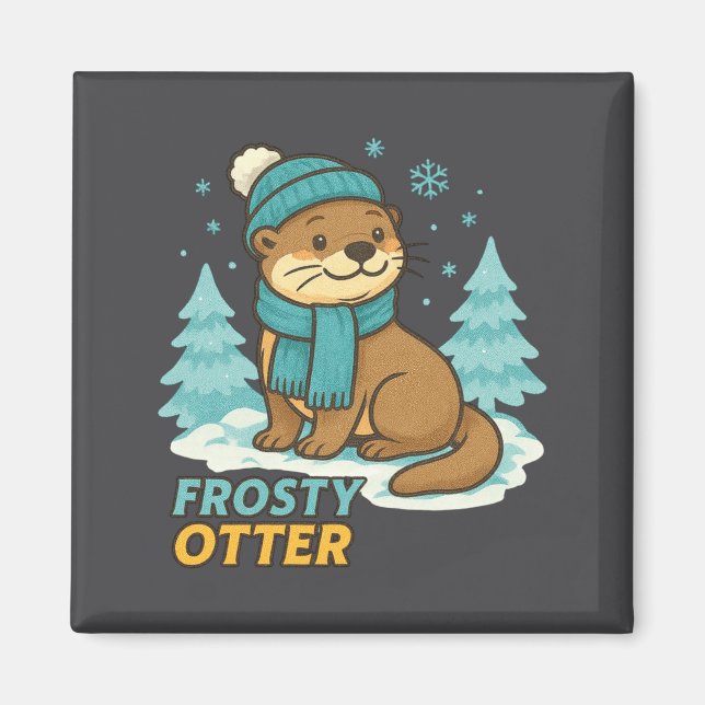 Frosty Otter Winter Charm Art Long Sleeve  Magnet (Vorne)