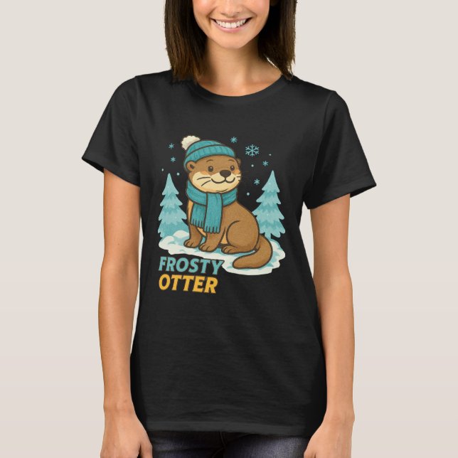 Frosty Otter Winter Charm Art Long Sleeve  T-Shirt (Vorderseite)