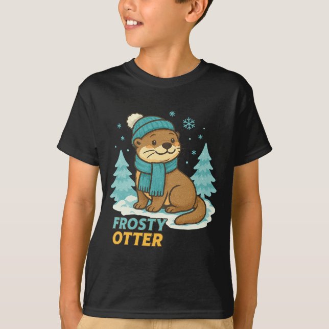 Frosty Otter Winter Charm Art Long Sleeve  T-Shirt (Vorderseite)