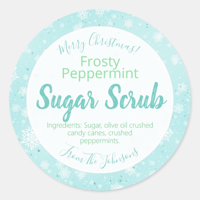Frosty Peppermint Weihnachtszucker Scrub Labels Runder Aufkleber (Vorderseite)