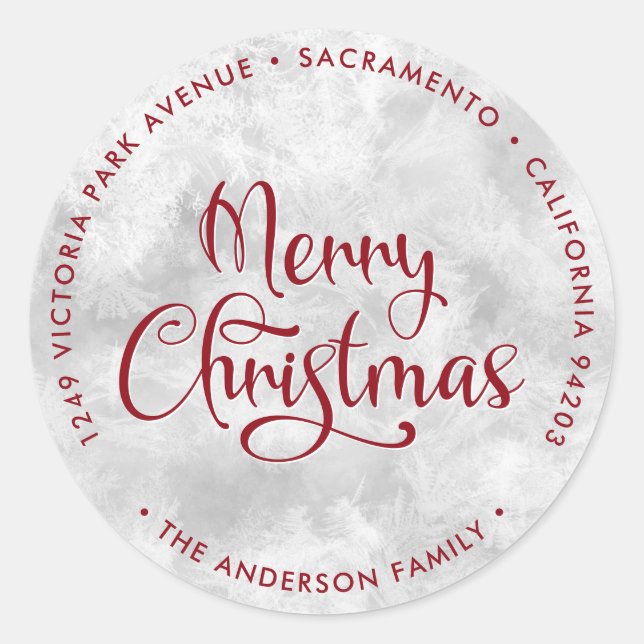 Frosty Red Merry Weihnachts-Rücksendeadressen-Aufk Runder Aufkleber (Vorderseite)
