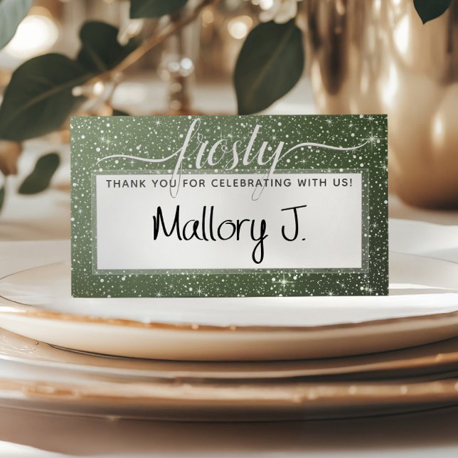 FROSTY Rustic Sage Green Watercolor Monogram Platzkarte (FROSTY Rustic Sage Green Watercolor Monogram Place Card
)