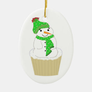 Frosty Snowman Cupcake Keramik Ornament