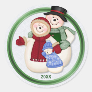 Frosty Snowman Family - Blue Runder Aufkleber