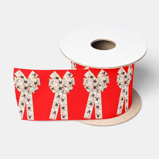 Frosty Snowman Red Ribbon Satinband (Spule)