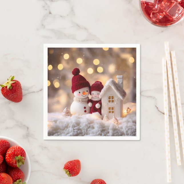 Frosty Snowman Siblings Winter Joy Serviette (Beispiel)