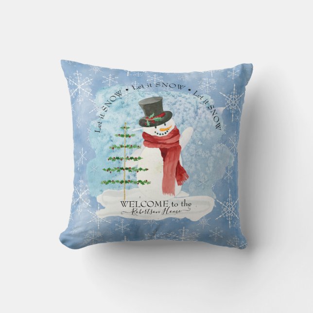 Frosty Snowman Winter Retro Weihnachten Schneefloc Kissen (Vorderseite)