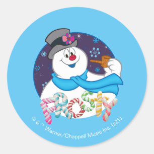 Frosty the Snowman™   Farbige Candy Cane Name Runder Aufkleber