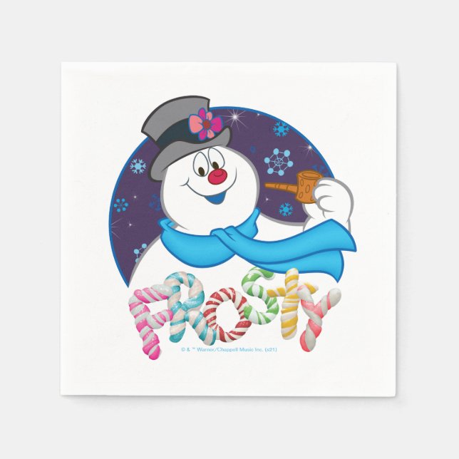 Frosty the Snowman™ | Farbige Candy Cane Name Serviette (Vorderseite)