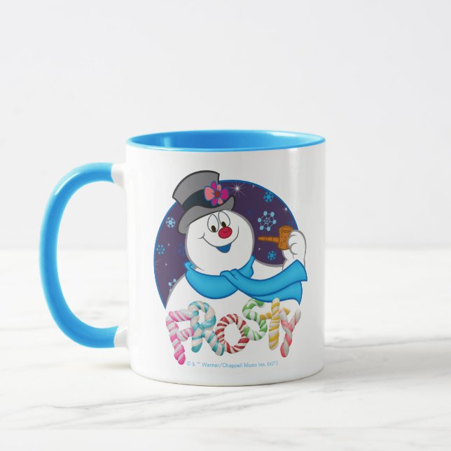Frosty the Snowman™ | Farbige Candy Cane Name Tasse (Links)