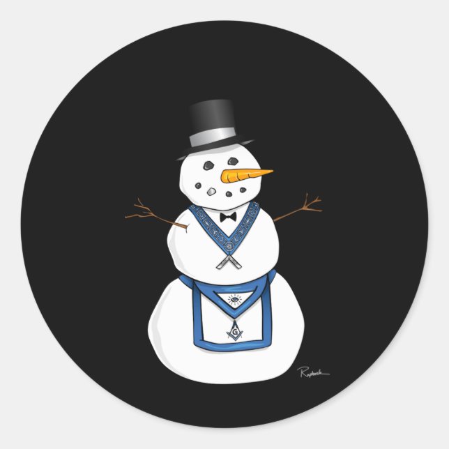 Frosty The Snowman Funny Masonic Holiday Christmas Runder Aufkleber (Vorderseite)