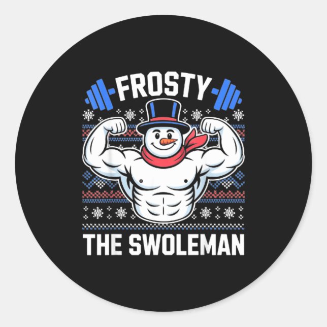 Frosty The Swoleman Funny Ugly Christmas Sweater G Runder Aufkleber (Vorderseite)