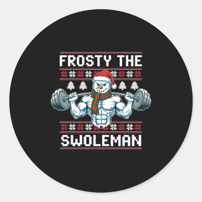 Frosty The Swoleman Ugly Funny Christmas Snowman W Runder Aufkleber (Vorderseite)