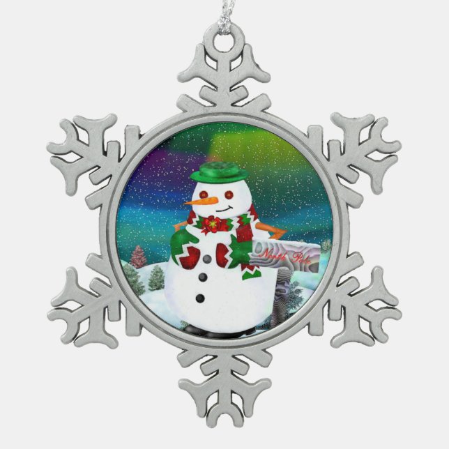 Frosty Town Christmas ART Schneeflocken Zinn-Ornament (Vorderseite)