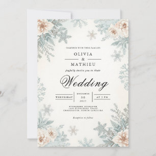 Frosty Winter Bloom Romance Wedding Einladung