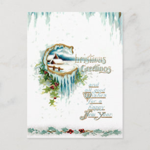 Frosty Winter Christmas Greetings w/Holly Border Postkarte