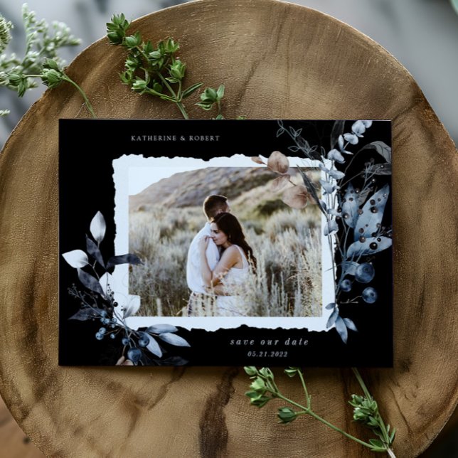 Frosty Winter Floral Save the Date Postcard Postkarte (Von Creator hochgeladen)