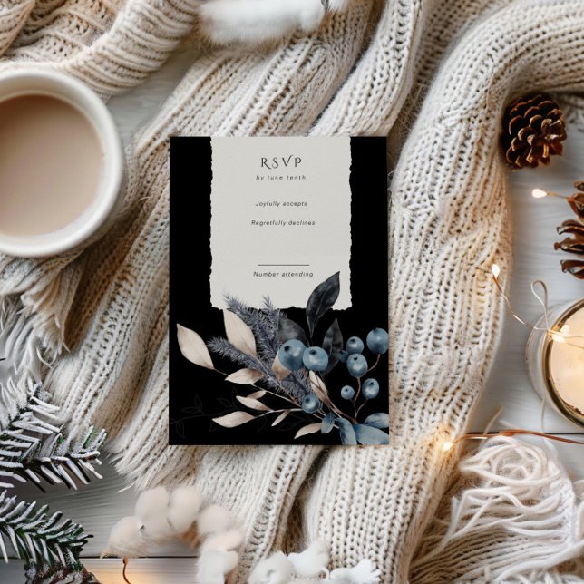 Frosty Winter Floral Vertical RSVP Card (Von Creator hochgeladen)