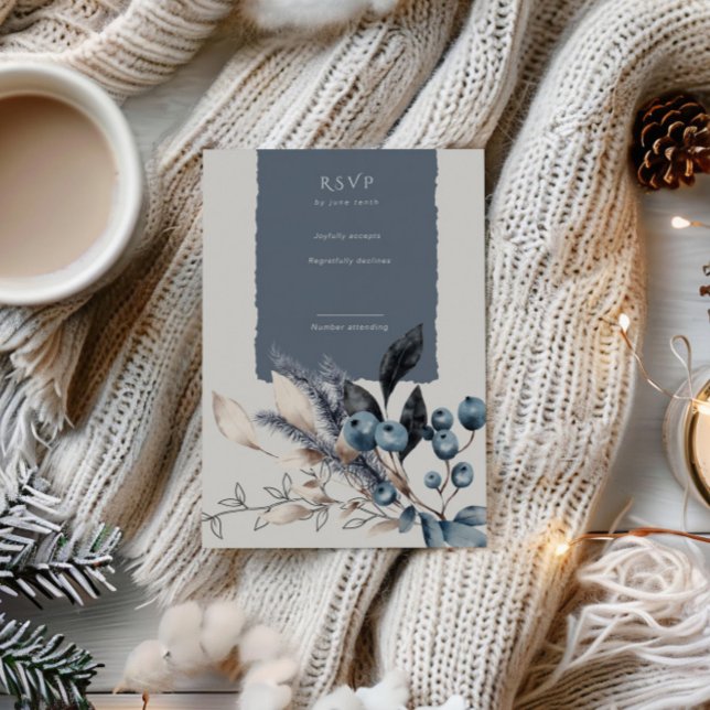Frosty Winter Floral Vertical RSVP Card (Von Creator hochgeladen)