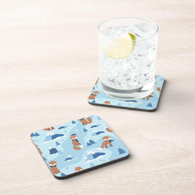 Frosty Winter Foxes Getränkeuntersetzer (Rechte Seite)