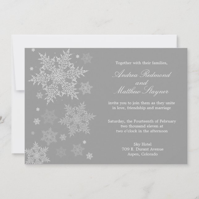 Frosty Winter Snowflake Hochzeit Einladung Grau (Vorderseite)