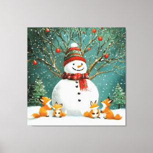 Frosty Winter Whimsical Snowman Fox Wonderland Leinwanddruck