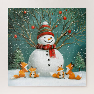 Frosty Winter Whimsical Snowman Fox Wonderland Puzzle