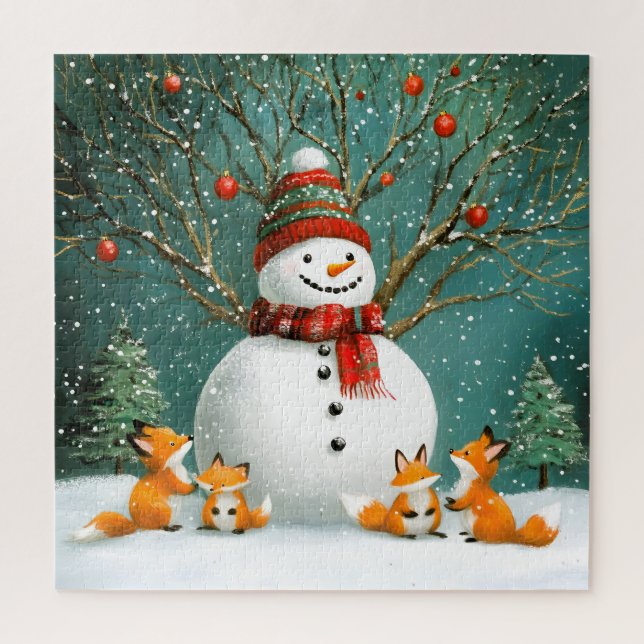 Frosty Winter Whimsical Snowman Fox Wonderland Puzzle (Vertikal)