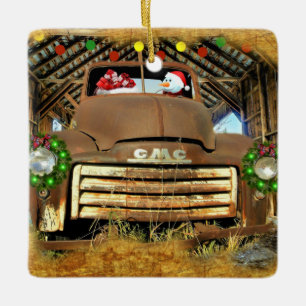Frostys Vintage-GMC-LKW-Weihnachtsfahrt Keramikornament