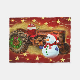 Frostys Vintage-Rot-Traktor-Weihnachten Fleecedecke