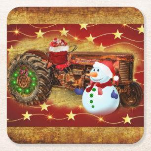Frostys Vintage-Rot-Traktor-Weihnachten Rechteckiger Pappuntersetzer