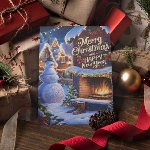 Frostys Warm Willkommen am Kamin Postkarte