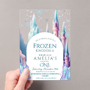 Frozen 1. Geburtstag Cartoon-Schloss Acryleinladungen