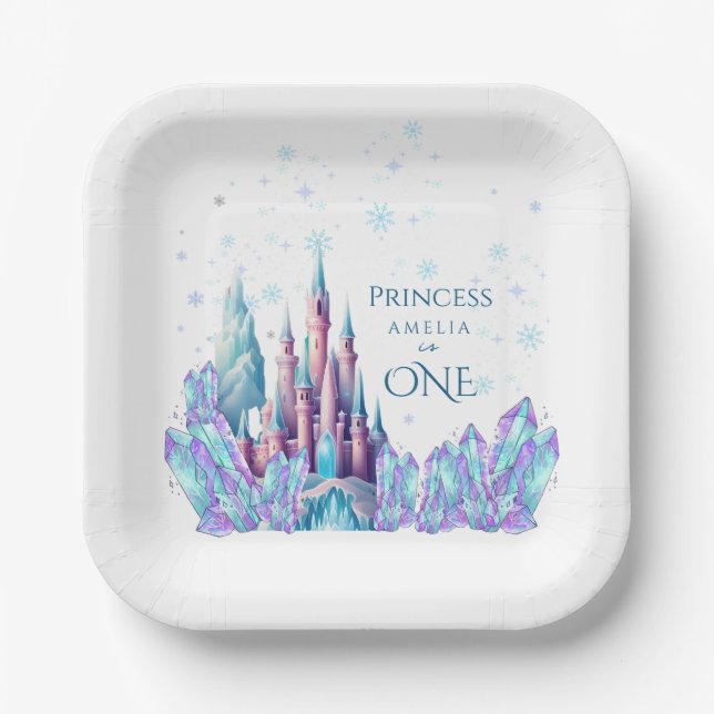 Frozen 1st Birthday Cartoon Castle First Birthday Pappteller (Vorderseite)